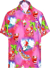 Load image into Gallery viewer, La Leela Men&#39;s 3D HD Santa Claus Christmas Beach Camp Short Sleeve Hawaiian Shirt - DRT231Pink