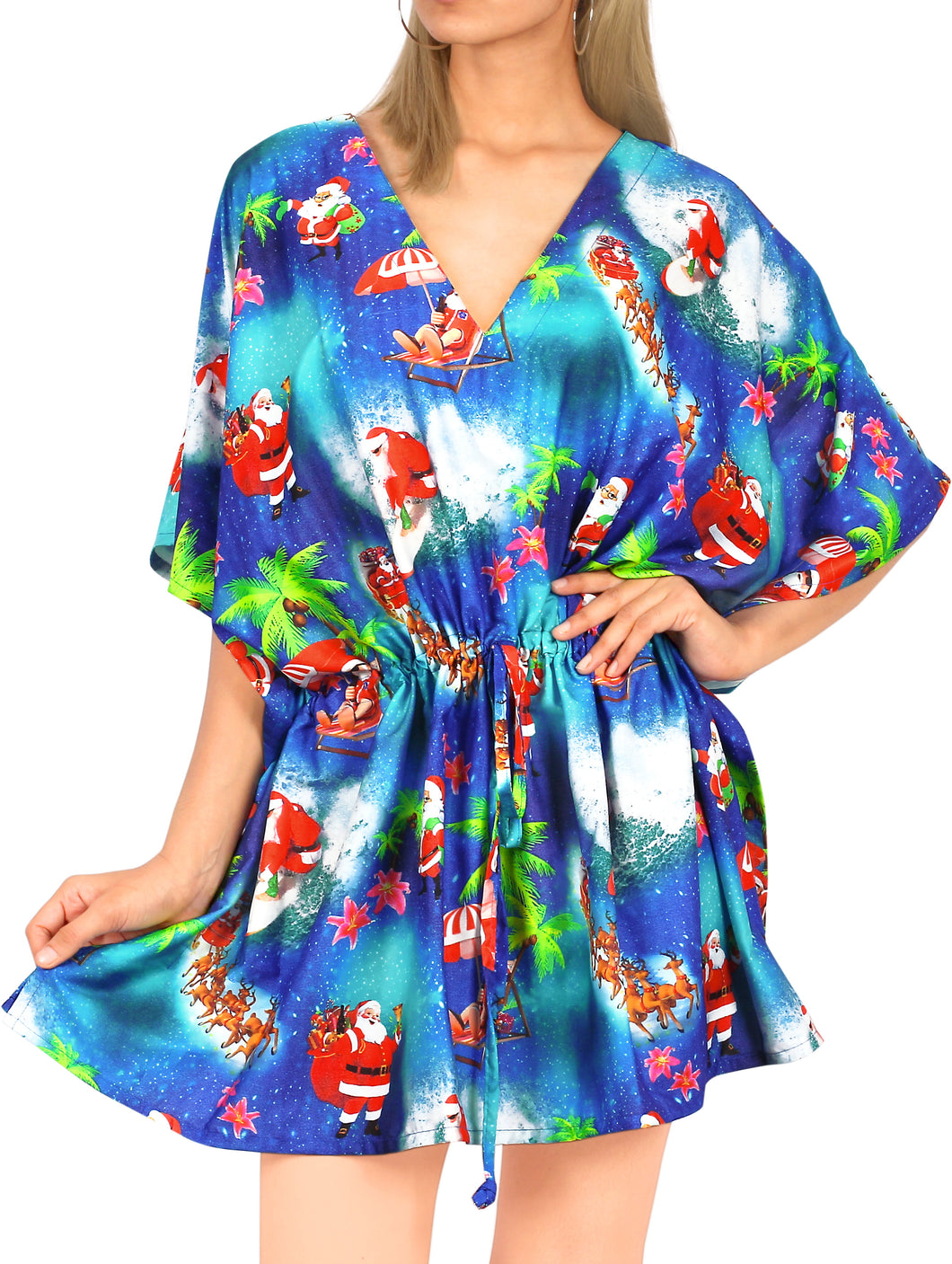 LA LEELA Santa Claus Bikini Christmas Cover up Blue_X793 OSFM 16-28W[XL- 4X]