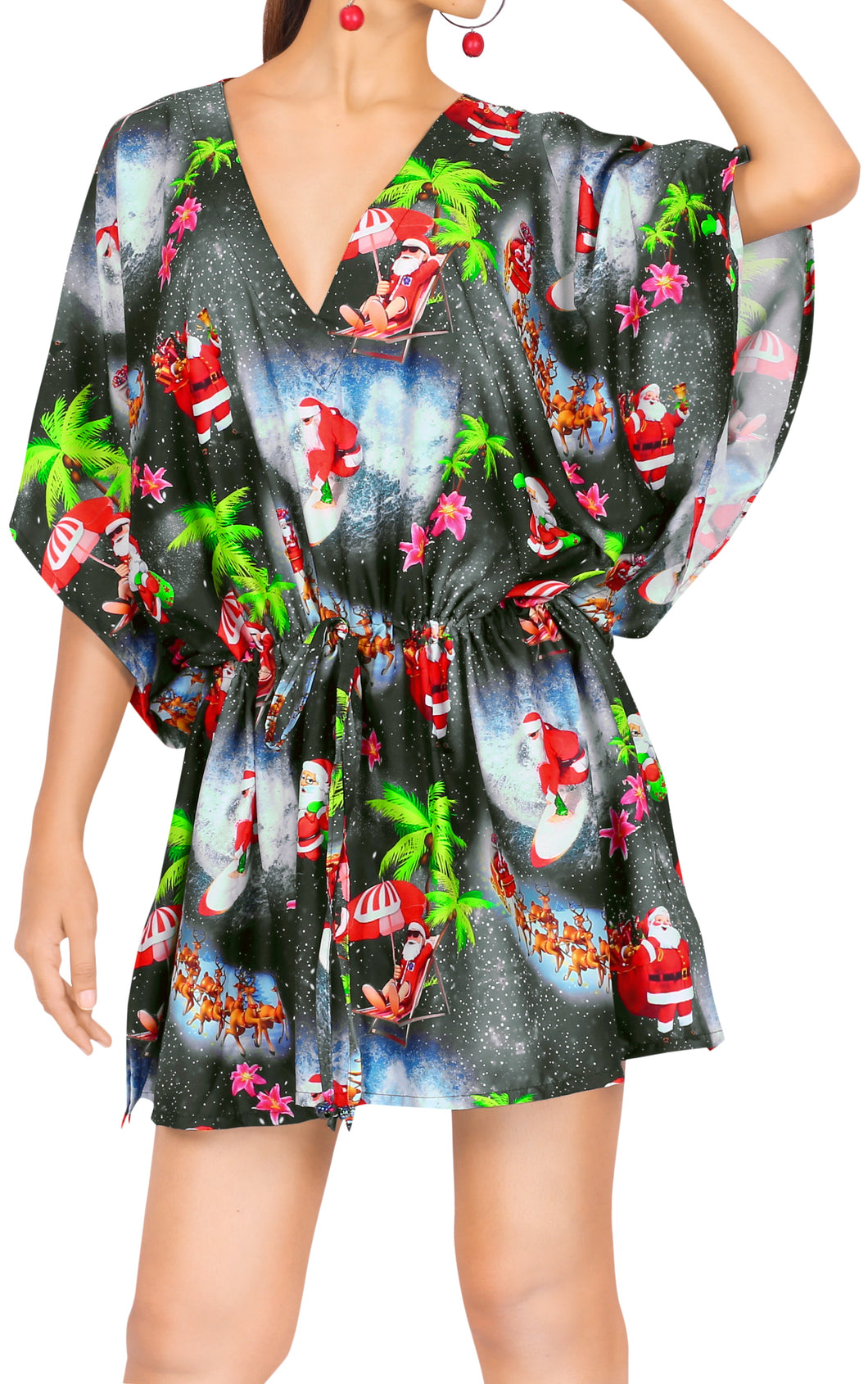 LA LEELA Santa Claus Bikini Christmas Cover up Black_X795 OSFM 16-28W[XL- 4X]