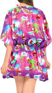 La Leela Christmas Pink Cover up Dress with Santa Claus and Xmas Tree Print 3X-4X