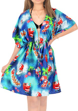 Load image into Gallery viewer, LA LEELA HD santa Swim Christmas Cover up Women Blue_X513 OSFM 14-24W[L- 3X]