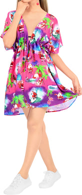 LA LEELA Christmas Women Bikini Cover up Santa OSFM 14-24W[L-3X] Pink_X785