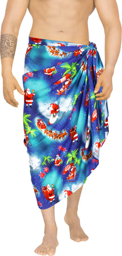 LA LEELA Santa Claus Sarong Beach wear Pareo Cover Up Blue_X385 78