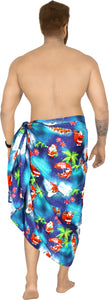 LA LEELA Santa Claus Sarong Beach wear Pareo Cover Up Blue_X385 78"X" Christmas