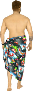 LA LEELA Santa HD Sarong Swimwear Bell Cover Up Black_X516 78"X" Christmas