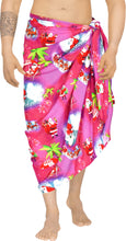 Load image into Gallery viewer, LA LEELA Santa Claus Sarong Swimwear Pareo Bathing Suit Pink_X517 Christmas