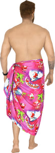 LA LEELA Santa Claus Sarong Swimwear Pareo Bathing Suit Pink_X517 Christmas