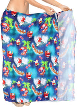 Load image into Gallery viewer, LA LEELA Santa Claus Christmas Sarong Swimwear Pareo Coverup 78&quot;X42&quot; Blue_X523