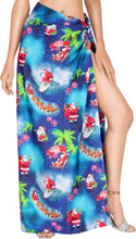 Load image into Gallery viewer, LA LEELA Santa Claus Christmas Sarong Swimwear Pareo Coverup 78&quot;X42&quot; Blue_X523