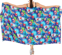 Load image into Gallery viewer, LA LEELA Santa Claus Christmas Sarong Swimwear Pareo Coverup 78&quot;X42&quot; Blue_X523