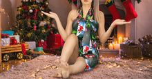 Load image into Gallery viewer, LA LEELA Santa HD Christmas Sarong Swimwear Bell Cover Up 78&quot;X42&quot; Black_X521
