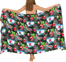 Load image into Gallery viewer, LA LEELA Santa HD Christmas Sarong Swimwear Bell Cover Up 78&quot;X42&quot; Black_X521