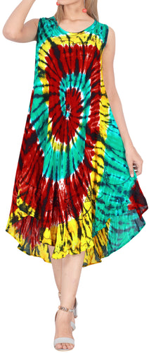 LA LEELA Women's Summer Casual Tie Dye Short Beach Dress Large-X-Large Red_AA276
