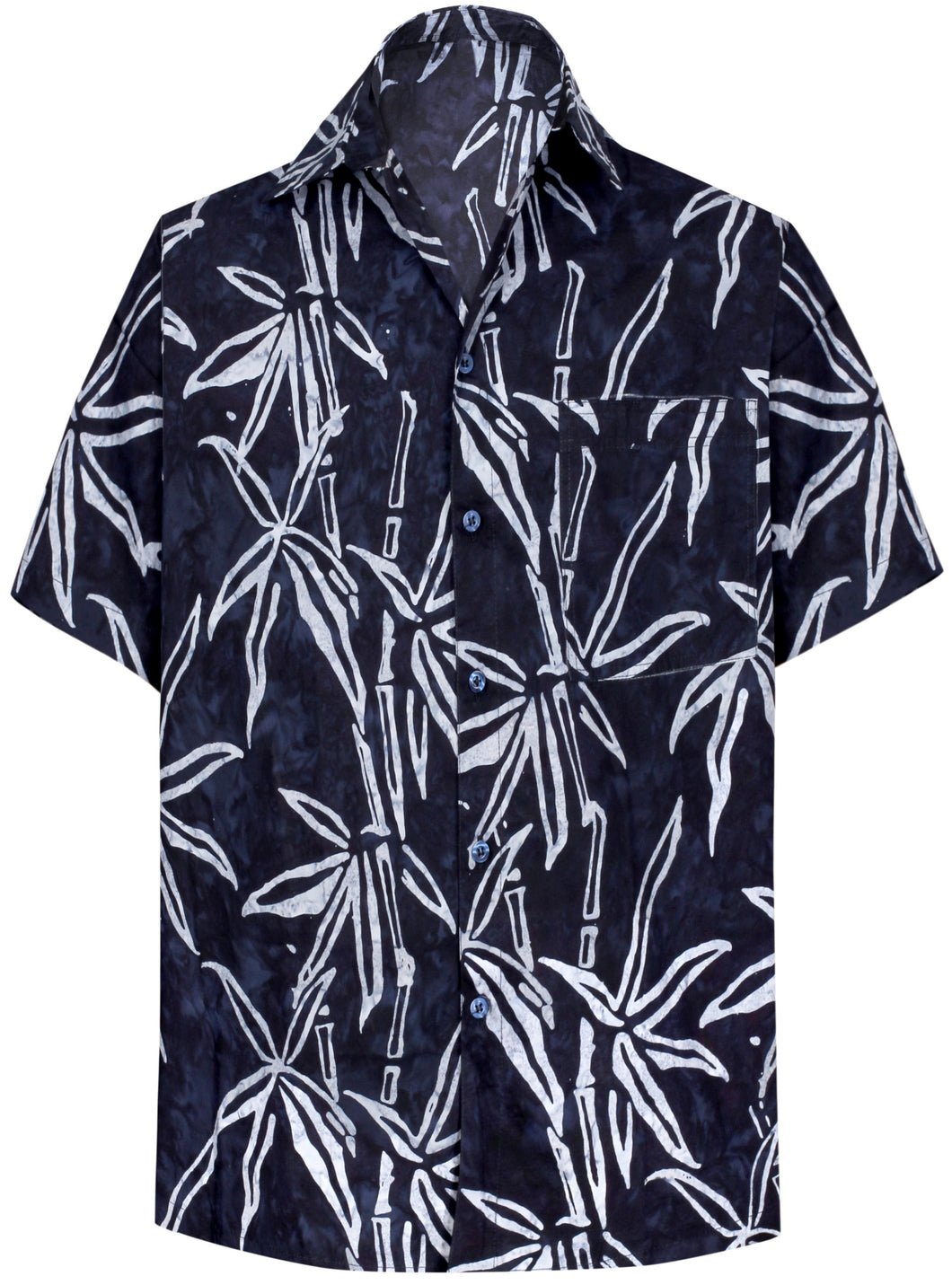 la-leela-men-casual-wear-holiday-cotton-hand-palm-tree-printed-batik-black-aloha-shirt