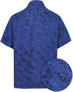 la-leela-men-casual-wear-cotton-hand-batik-printed-navy-blue-hawaiian-shirt-size-s-xxl