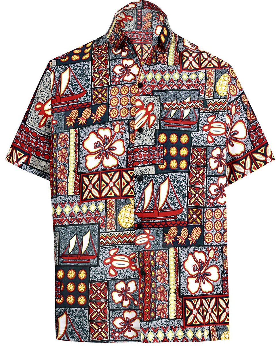 LA LEELA Hawaiian Shirt for Men Short Sleeve Front-Pocket Beach ...