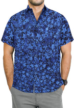Load image into Gallery viewer, la-leela-men-casual-wear-cotton-hand-star-printed-navy-blue-hawaiian-shirt-size-s-xxl