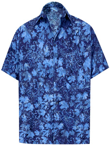 LA LEELA Men's Wear Summer Everyday Essentials Holiday Casual  Shirt 100% NATURAL COTTON  Leaf Printed Navy Blue Hawaiian shirt