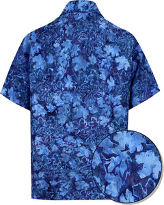 LA LEELA Men's Wear Summer Everyday Essentials Holiday Casual  Shirt 100% NATURAL COTTON  Leaf Printed Navy Blue Hawaiian shirt