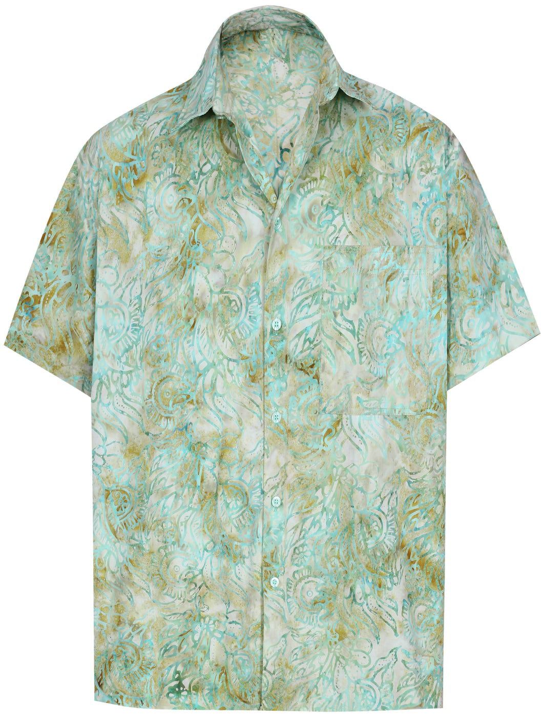 la-leela-men-casual-wear-cotton-hand-batik-printed-sea-green-hawaiian-shirt-size-s-xxl