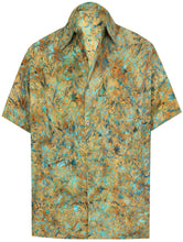 Load image into Gallery viewer, la-leela-men-casual-wear-holiday-summer-100-cotton-hand-printed-mustard-green-aloha-shirt