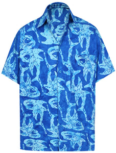 la-leela-men-casual-wear-cotton-hand-batik-fish-printed-royal-blue-hawaiian-shirt-size-s-xxl