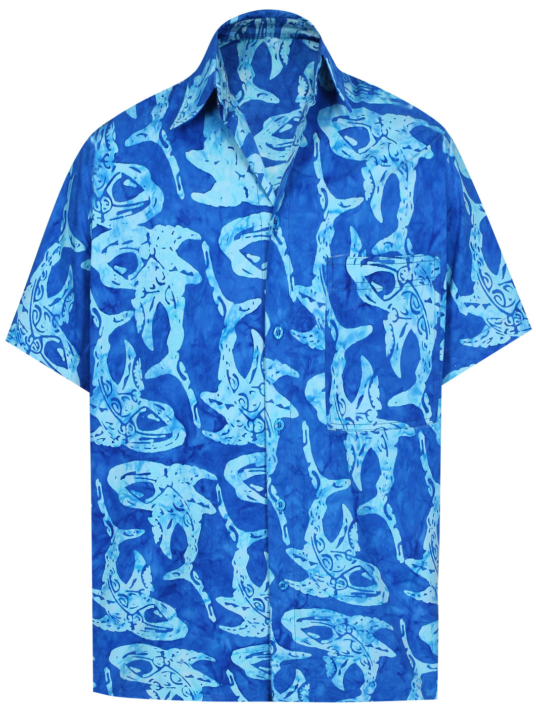 la-leela-men-casual-wear-cotton-hand-batik-fish-printed-royal-blue-hawaiian-shirt-size-s-xxl