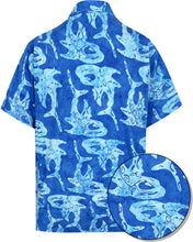 Load image into Gallery viewer, la-leela-men-casual-wear-cotton-hand-batik-fish-printed-royal-blue-hawaiian-shirt-size-s-xxl