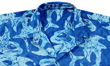 Load image into Gallery viewer, la-leela-men-casual-wear-cotton-hand-batik-fish-printed-royal-blue-hawaiian-shirt-size-s-xxl