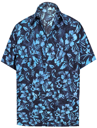 la-leela-men-casual-wear-cotton-hand-batik-floral-printed-navy-blue-hawaiian-shirt-size-s-xxl