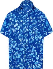 Load image into Gallery viewer, la-leela-men-casual-wear-cotton-hand-batik-floral-printed-royal-blue-hawaiian-shirt-size-s-xxl