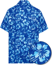 Load image into Gallery viewer, la-leela-men-casual-wear-cotton-hand-batik-floral-printed-royal-blue-hawaiian-shirt-size-s-xxl