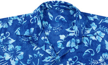 Load image into Gallery viewer, la-leela-men-casual-wear-cotton-hand-batik-floral-printed-royal-blue-hawaiian-shirt-size-s-xxl