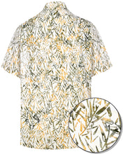 Load image into Gallery viewer, la-leela-men-casual-wear-cotton-hand-batik-leaf-printed-white-mustard-hawaiian-shirt-size-s-xxl