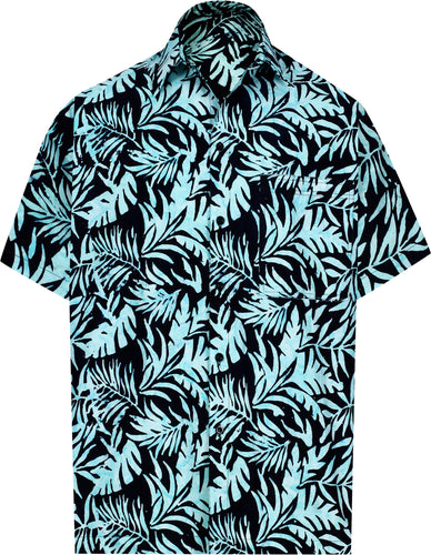 la-leela-men-casual-wear-cotton-hand-batik-printed-black-turquoise-hawaiian-shirt-size-s-xxl