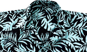 la-leela-men-casual-wear-cotton-hand-batik-printed-black-turquoise-hawaiian-shirt-size-s-xxl