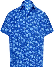 Load image into Gallery viewer, la-leela-men-casual-wear-cotton-palm-tree-hand-printed-royal-blue-hawaiian-shirt-size-s-xxl