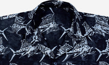 Load image into Gallery viewer, la-leela-men-casual-wear-cotton-hand-batik-printed-black-grey-hawaiian-aloha-shirt-size-s-xxl