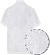 Load image into Gallery viewer, la-leela-men-casual-wear-cotton-hand-batik-floral-printed-white-hawaiian-shirt-size-s-xxl