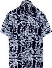 Load image into Gallery viewer, la-leela-men-casual-wear-cotton-hand-batik-fish-printed-black-hawaiian-shirt-size-s-xxl
