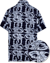 Load image into Gallery viewer, la-leela-men-casual-wear-cotton-hand-batik-fish-printed-black-hawaiian-shirt-size-s-xxl