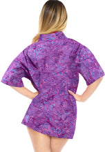 Load image into Gallery viewer, la-leela-womens-beach-wear-button-down-short-sleeve-casual-100-cotton-floral-hand-printed-blouse-purple