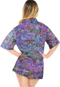 la-leela-womens-beach-wear-button-down-short-sleeve-casual-100-cotton-leaf-hand-printed-blouse-turquoise
