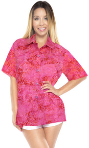 la-leela-womens-beach-wear-button-down-short-sleeve-casual-100-cotton-hand-printed-blose-pink
