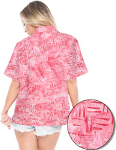 Load image into Gallery viewer, la-leela-womens-beach-wear-button-down-short-sleeve-casual-100-cotton-blouse-hand-printed-baby-pink