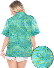 Load image into Gallery viewer, la-leela-womens-beach-wear-button-down-short-sleeve-casual-100-cotton-hand-printed-turquoise