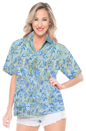 la-leela-womens-beach-wear-button-down-short-sleeve-casual-blouse-leaf-hand-printed-blue