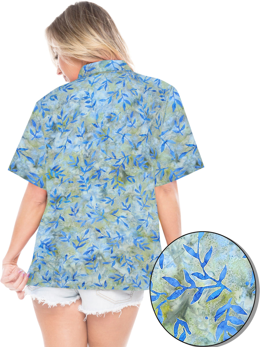 LA LEELA Women's Beach Button Down Short Sleeve Casual Leaf hand