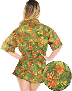 la-leela-womens-beach-wear-button-down-short-sleeve-casual-blouse-floral-hand-printed-green-orange