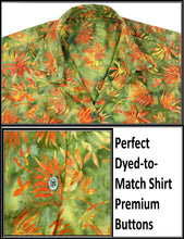 Load image into Gallery viewer, la-leela-womens-beach-wear-button-down-short-sleeve-casual-blouse-floral-hand-printed-green-orange